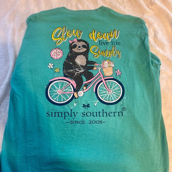 Simply Southern Teal Long Sleeve Tee with Sloth Design - Picture 1 of 2